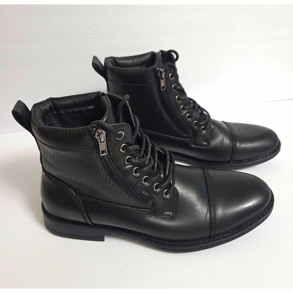 Harrison Myles Mens 11 Black Combat Ankle Boots Cap Toe Lace Up Dual Zip Y2K